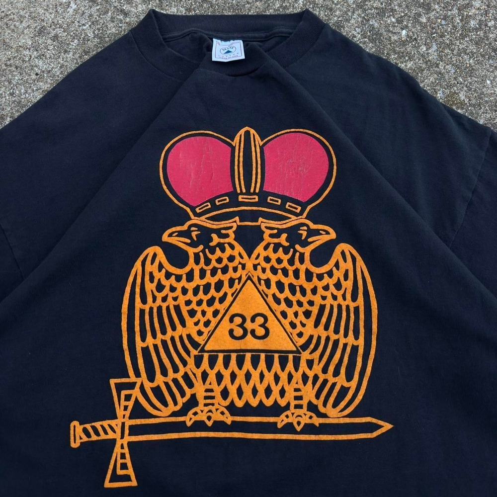Vintage 90s Delta Double Eagle 33 Puff Print Graphic T Shirt Black XL (d9)